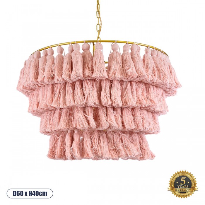 GloboStar® MISSOULA 02090 Boho Κρεμαστό Φωτιστικό Σχοινί Μονόφωτο 1 x E27 IP20 Ροζ Ύφασμα με Χρυσό Μέταλλο - Μ60 x Π60 x Υ40cm GloboStar® MISSOULA 02090 Boho Κρεμαστό Φωτιστικό Σχοινί Μονόφωτο 1 x E27 IP20 Ροζ Ύφασμα με Χρυσό Μέταλλο - Μ60 x Π60 x Υ40cm