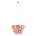 GloboStar® MISSOULA 02090 Boho Κρεμαστό Φωτιστικό Σχοινί Μονόφωτο 1 x E27 IP20 Ροζ Ύφασμα με Χρυσό Μέταλλο - Μ60 x Π60 x Υ40cm