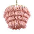 GloboStar® MISSOULA 02090 Boho Κρεμαστό Φωτιστικό Σχοινί Μονόφωτο 1 x E27 IP20 Ροζ Ύφασμα με Χρυσό Μέταλλο - Μ60 x Π60 x Υ40cm