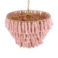 GloboStar® MISSOULA 02090 Boho Κρεμαστό Φωτιστικό Σχοινί Μονόφωτο 1 x E27 IP20 Ροζ Ύφασμα με Χρυσό Μέταλλο - Μ60 x Π60 x Υ40cm