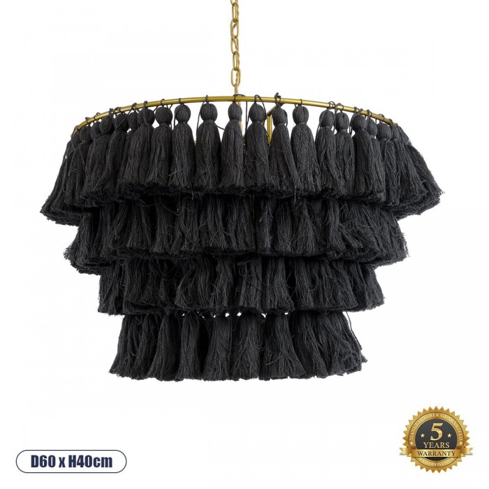 GloboStar® MISSOULA 02091 Boho Κρεμαστό Φωτιστικό Σχοινί Μονόφωτο 1 x E27 IP20 Μαύρο Ύφασμα με Χρυσό Μέταλλο - Μ60 x Π60 x Υ40cm GloboStar® MISSOULA 02091 Boho Κρεμαστό Φωτιστικό Σχοινί Μονόφωτο 1 x E27 IP20 Μαύρο Ύφασμα με Χρυσό Μέταλλο - Μ60 x Π60 x Υ40cm