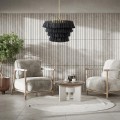 GloboStar® MISSOULA 02091 Boho Κρεμαστό Φωτιστικό Σχοινί Μονόφωτο 1 x E27 IP20 Μαύρο Ύφασμα με Χρυσό Μέταλλο - Μ60 x Π60 x Υ40cm