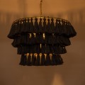 GloboStar® MISSOULA 02091 Boho Κρεμαστό Φωτιστικό Σχοινί Μονόφωτο 1 x E27 IP20 Μαύρο Ύφασμα με Χρυσό Μέταλλο - Μ60 x Π60 x Υ40cm