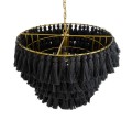 GloboStar® MISSOULA 02091 Boho Κρεμαστό Φωτιστικό Σχοινί Μονόφωτο 1 x E27 IP20 Μαύρο Ύφασμα με Χρυσό Μέταλλο - Μ60 x Π60 x Υ40cm