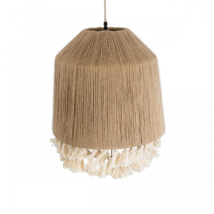 GloboStar® PUERTORICO 02092 Boho Κρεμαστό Φωτιστικό Καμπάνα Μονόφωτο 1 x E27 IP20 Μπεζ & Λευκό Σχοινί - Μ40 x Π40 x Υ45cm
