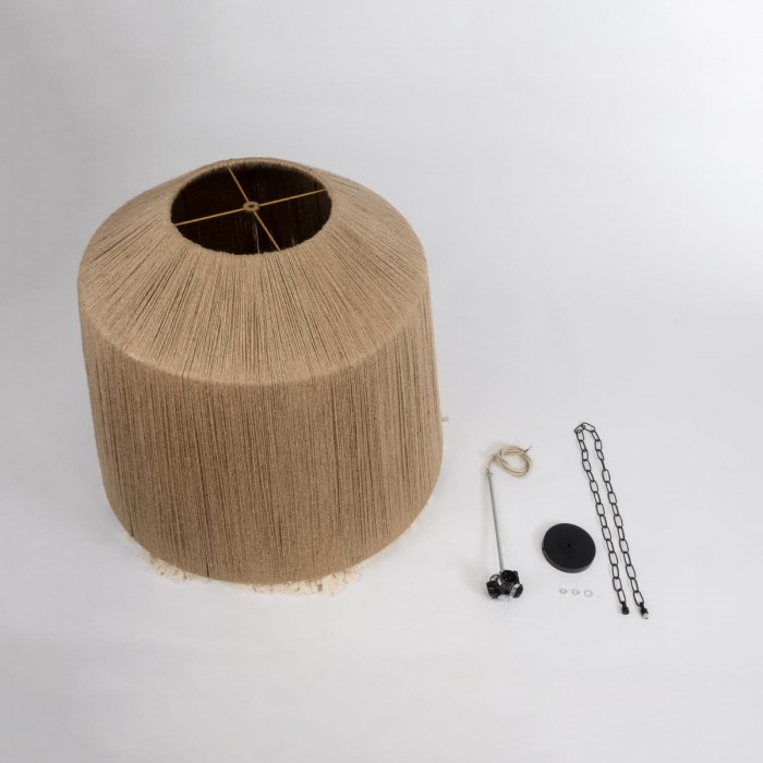 GloboStar® PUERTORICO 02093 Boho Κρεμαστό Φωτιστικό Καμπάνα Τρίφωτο 3 x E27 IP20 Μπεζ & Λευκό Σχοινί - Μ80 x Π80 x Υ80cm