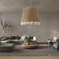 GloboStar® PUERTORICO 02093 Boho Κρεμαστό Φωτιστικό Καμπάνα Τρίφωτο 3 x E27 IP20 Μπεζ & Λευκό Σχοινί - Μ80 x Π80 x Υ80cm