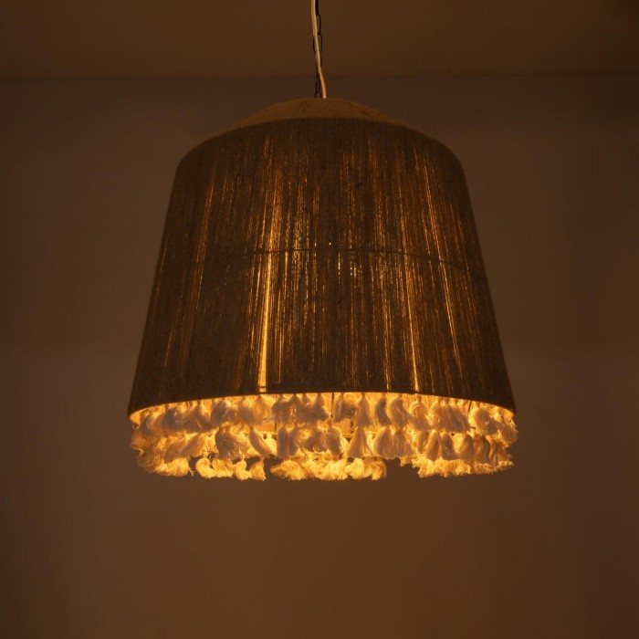 GloboStar® PUERTORICO 02093 Boho Κρεμαστό Φωτιστικό Καμπάνα Τρίφωτο 3 x E27 IP20 Μπεζ & Λευκό Σχοινί - Μ80 x Π80 x Υ80cm