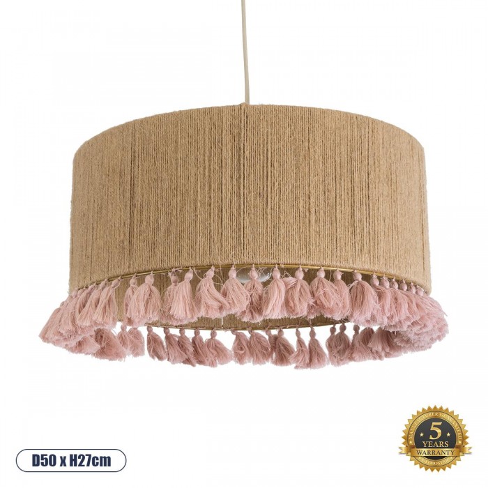 GloboStar® PUERTORICO 02096 Boho Κρεμαστό Φωτιστικό Καπέλο Μονόφωτο 1 x E27 IP20 Μπεζ & Ροζ Σχοινί - Μ50 x Π50 x Υ27cm GloboStar® PUERTORICO 02096 Boho Κρεμαστό Φωτιστικό Καπέλο Μονόφωτο 1 x E27 IP20 Μπεζ & Ροζ Σχοινί - Μ50 x Π50 x Υ27cm