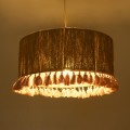GloboStar® PUERTORICO 02096 Boho Κρεμαστό Φωτιστικό Καπέλο Μονόφωτο 1 x E27 IP20 Μπεζ & Ροζ Σχοινί - Μ50 x Π50 x Υ27cm
