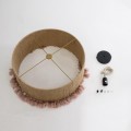 GloboStar® PUERTORICO 02096 Boho Κρεμαστό Φωτιστικό Καπέλο Μονόφωτο 1 x E27 IP20 Μπεζ & Ροζ Σχοινί - Μ50 x Π50 x Υ27cm