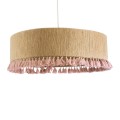 GloboStar® PUERTORICO 02097 Boho Κρεμαστό Φωτιστικό Καπέλο Τρίφωτο 3 x E27 IP20 Μπεζ & Ροζ Σχοινί - Μ80 x Π80 x Υ27cm