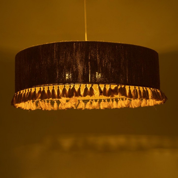 GloboStar® PUERTORICO 02097 Boho Κρεμαστό Φωτιστικό Καπέλο Τρίφωτο 3 x E27 IP20 Μπεζ & Ροζ Σχοινί - Μ80 x Π80 x Υ27cm