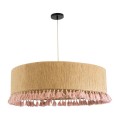 GloboStar® PUERTORICO 02097 Boho Κρεμαστό Φωτιστικό Καπέλο Τρίφωτο 3 x E27 IP20 Μπεζ & Ροζ Σχοινί - Μ80 x Π80 x Υ27cm