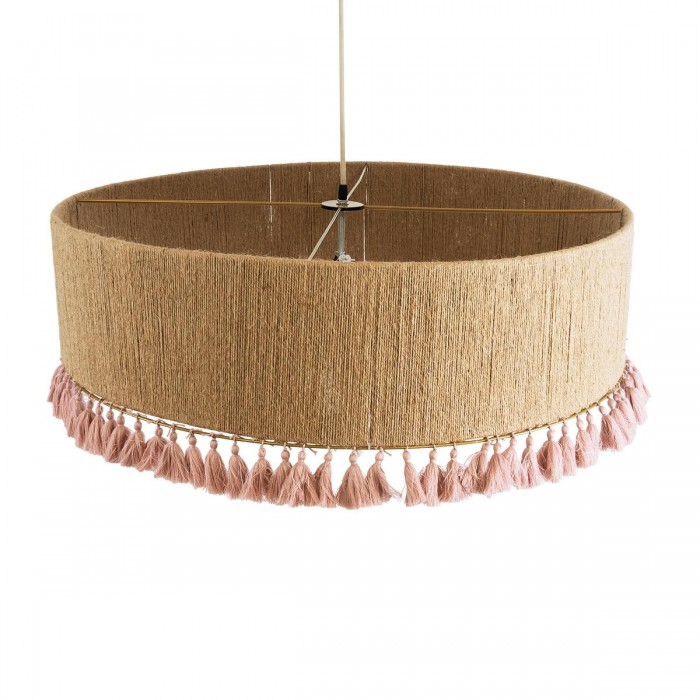 GloboStar® PUERTORICO 02097 Boho Κρεμαστό Φωτιστικό Καπέλο Τρίφωτο 3 x E27 IP20 Μπεζ & Ροζ Σχοινί - Μ80 x Π80 x Υ27cm