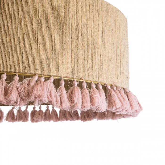 GloboStar® PUERTORICO 02097 Boho Κρεμαστό Φωτιστικό Καπέλο Τρίφωτο 3 x E27 IP20 Μπεζ & Ροζ Σχοινί - Μ80 x Π80 x Υ27cm