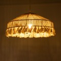 GloboStar® PUERTORICO 02098 Boho Κρεμαστό Φωτιστικό Καμπάνα Μονόφωτο 1 x E27 IP20 Μπεζ & Λευκό Σχοινί - Μ50 x Π50 x Υ25cm