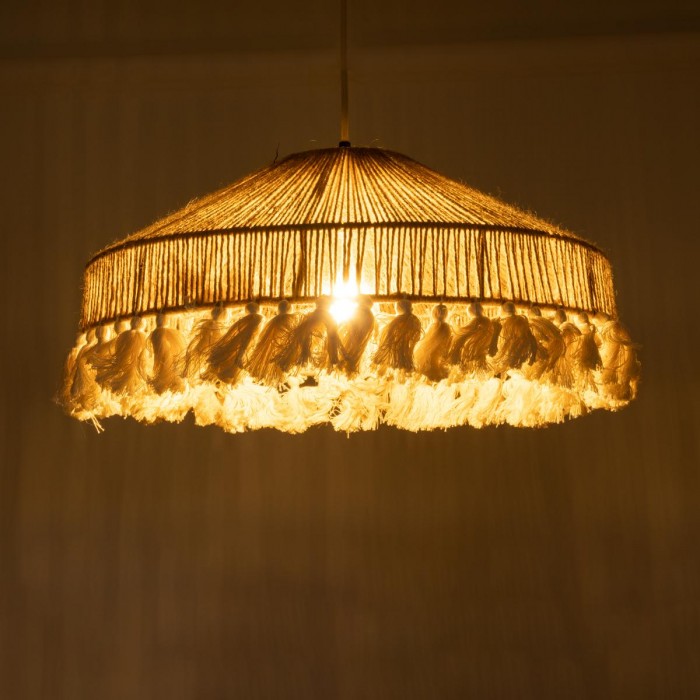 GloboStar® PUERTORICO 02098 Boho Κρεμαστό Φωτιστικό Καμπάνα Μονόφωτο 1 x E27 IP20 Μπεζ & Λευκό Σχοινί - Μ50 x Π50 x Υ25cm GloboStar® PUERTORICO 02098 Boho Κρεμαστό Φωτιστικό Καμπάνα Μονόφωτο 1 x E27 IP20 Μπεζ & Λευκό Σχοινί - Μ50 x Π50 x Υ25cm