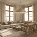 GloboStar® PUERTORICO 02099 Boho Κρεμαστό Φωτιστικό Καμπάνα Τριφωτο 3 x E27 IP20 Μπεζ & Λευκό Σχοινί - Μ80 x Π80 x Υ35cm