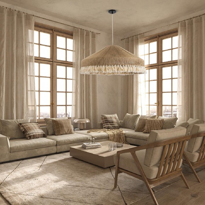 GloboStar® PUERTORICO 02099 Boho Κρεμαστό Φωτιστικό Καμπάνα Τριφωτο 3 x E27 IP20 Μπεζ & Λευκό Σχοινί - Μ80 x Π80 x Υ35cm GloboStar® PUERTORICO 02099 Boho Κρεμαστό Φωτιστικό Καμπάνα Τριφωτο 3 x E27 IP20 Μπεζ & Λευκό Σχοινί - Μ80 x Π80 x Υ35cm