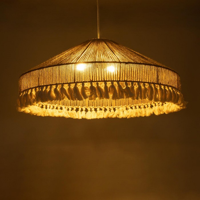 GloboStar® PUERTORICO 02099 Boho Κρεμαστό Φωτιστικό Καμπάνα Τριφωτο 3 x E27 IP20 Μπεζ & Λευκό Σχοινί - Μ80 x Π80 x Υ35cm GloboStar® PUERTORICO 02099 Boho Κρεμαστό Φωτιστικό Καμπάνα Τριφωτο 3 x E27 IP20 Μπεζ & Λευκό Σχοινί - Μ80 x Π80 x Υ35cm