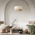 GloboStar® GINGER 02100 Boho Κρεμαστό Φωτιστικό Καπέλο Μονόφωτο 1 x E27 IP20 Μπεζ Ύφασμα με Μπεζ Σχοινί - Μ50 x Π50 x Υ25cm