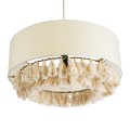 GloboStar® GINGER 02100 Boho Κρεμαστό Φωτιστικό Καπέλο Μονόφωτο 1 x E27 IP20 Μπεζ Ύφασμα με Μπεζ Σχοινί - Μ50 x Π50 x Υ25cm