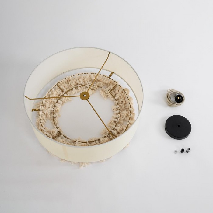 GloboStar® GINGER 02100 Boho Κρεμαστό Φωτιστικό Καπέλο Μονόφωτο 1 x E27 IP20 Μπεζ Ύφασμα με Μπεζ Σχοινί - Μ50 x Π50 x Υ25cm