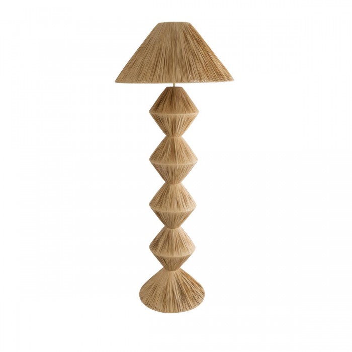 GloboStar® LUANA 02108 Boho Επιδαπέδιο Φωτιστικό Μονόφωτο 1 x E27 AC220-240V IP20 - Φ60 x Υ150cm - Μπεζ Φυσική Ράφια Νήμα Καπέλο