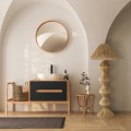 GloboStar® LUANA 02108 Boho Επιδαπέδιο Φωτιστικό Μονόφωτο 1 x E27 AC220-240V IP20 - Φ60 x Υ150cm - Μπεζ Φυσική Ράφια Νήμα Καπέλο