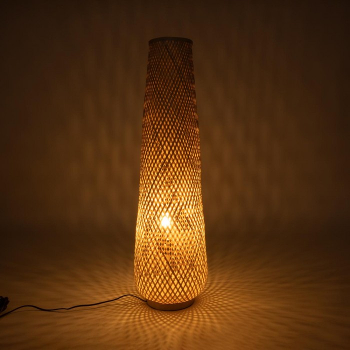 GloboStar® MAMIZU 02109 Boho Επιδαπέδιο Φωτιστικό Μονόφωτο 1 x E27 AC220-240V IP20 - Φ28 x Υ93cm - Μπεζ Ξύλινο Μπαμπού Πλέγμα