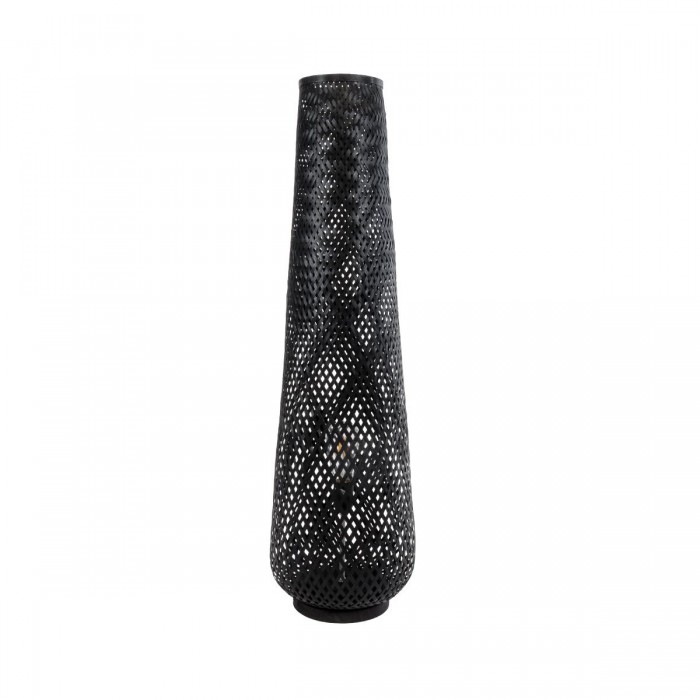 GloboStar® MAMIZU 02110 Boho Επιδαπέδιο Φωτιστικό Μονόφωτο 1 x E27 AC220-240V IP20 - Φ28 x Υ93cm - Μαύρο Ξύλινο Μπαμπού Πλέγμα