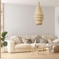 GloboStar® MAUI 02114 Boho Κρεμαστό Φωτιστικό Οροφής Μονόφωτο 1 x E27 AC220-240V IP20 - Φ30 x Υ77cm - Μπεζ Ξύλινο Μπαμπού Πλέγμα