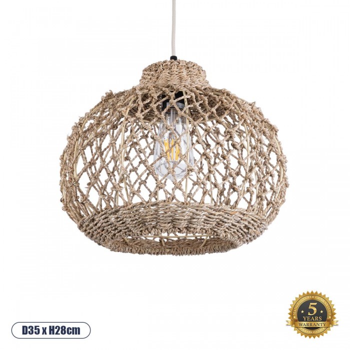 GloboStar® ECUADOR 02115 Boho Κρεμαστό Φωτιστικό Οροφής Μονόφωτο 1 x E27 AC220-240V IP20 - Φ35 x Υ28cm - Μπεζ Seagrass - Φύκι Πλέγμα Καμπάνα GloboStar® ECUADOR 02115 Boho Κρεμαστό Φωτιστικό Οροφής Μονόφωτο 1 x E27 AC220-240V IP20 - Φ35 x Υ28cm - Μπεζ Seagrass - Φύκι Πλέγμα Καμπάνα