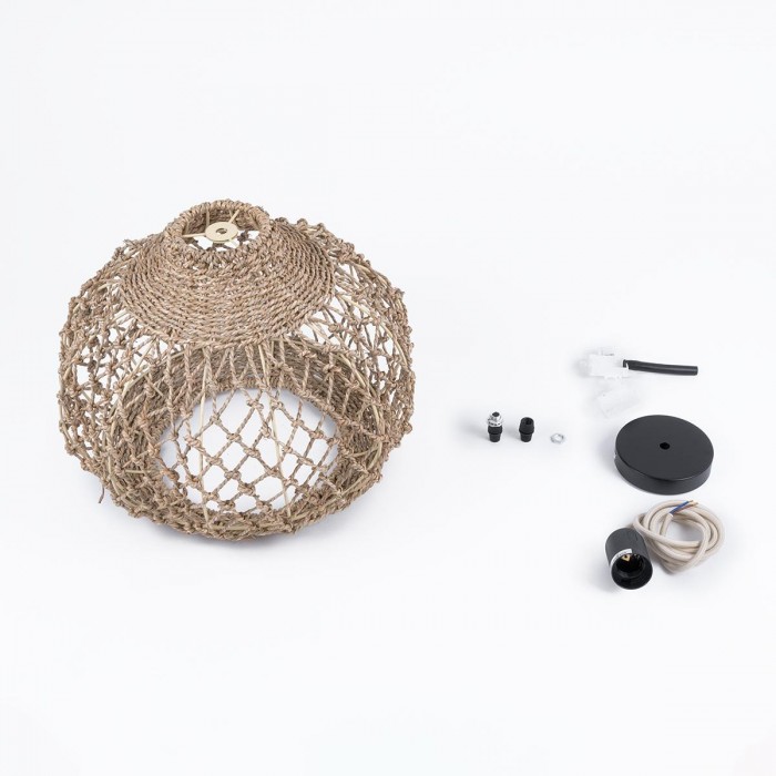 GloboStar® ECUADOR 02115 Boho Κρεμαστό Φωτιστικό Οροφής Μονόφωτο 1 x E27 AC220-240V IP20 - Φ35 x Υ28cm - Μπεζ Seagrass - Φύκι Πλέγμα Καμπάνα