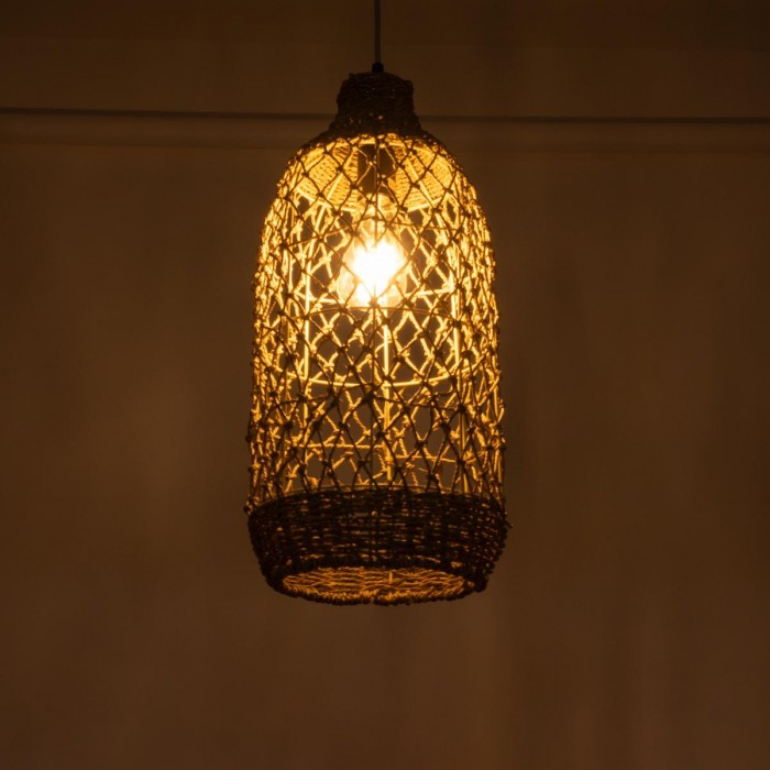 GloboStar® ECUADOR 02116 Boho Κρεμαστό Φωτιστικό Οροφής Μονόφωτο 1 x E27 AC220-240V IP20 - Φ23 x Υ50cm - Μπεζ Seagrass - Φύκι Πλέγμα Καμπάνα