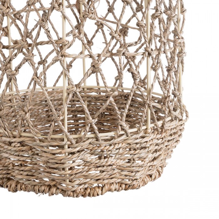 GloboStar® ECUADOR 02116 Boho Κρεμαστό Φωτιστικό Οροφής Μονόφωτο 1 x E27 AC220-240V IP20 - Φ23 x Υ50cm - Μπεζ Seagrass - Φύκι Πλέγμα Καμπάνα