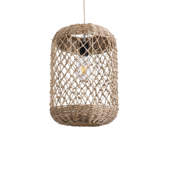 GloboStar® ECUADOR 02117 Boho Κρεμαστό Φωτιστικό Οροφής Μονόφωτο 1 x E27 AC220-240V IP20 - Φ28 x Υ40cm - Μπεζ Seagrass - Φύκι Πλέγμα