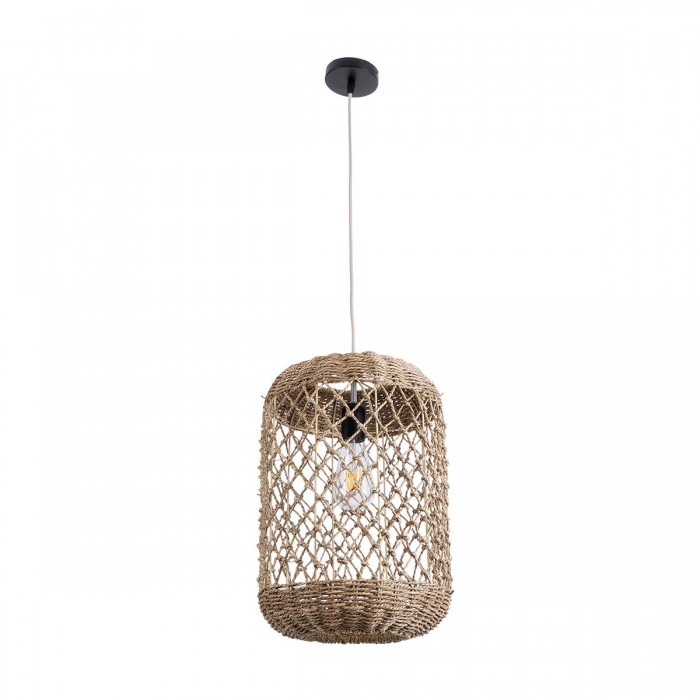 GloboStar® ECUADOR 02117 Boho Κρεμαστό Φωτιστικό Οροφής Μονόφωτο 1 x E27 AC220-240V IP20 - Φ28 x Υ40cm - Μπεζ Seagrass - Φύκι Πλέγμα