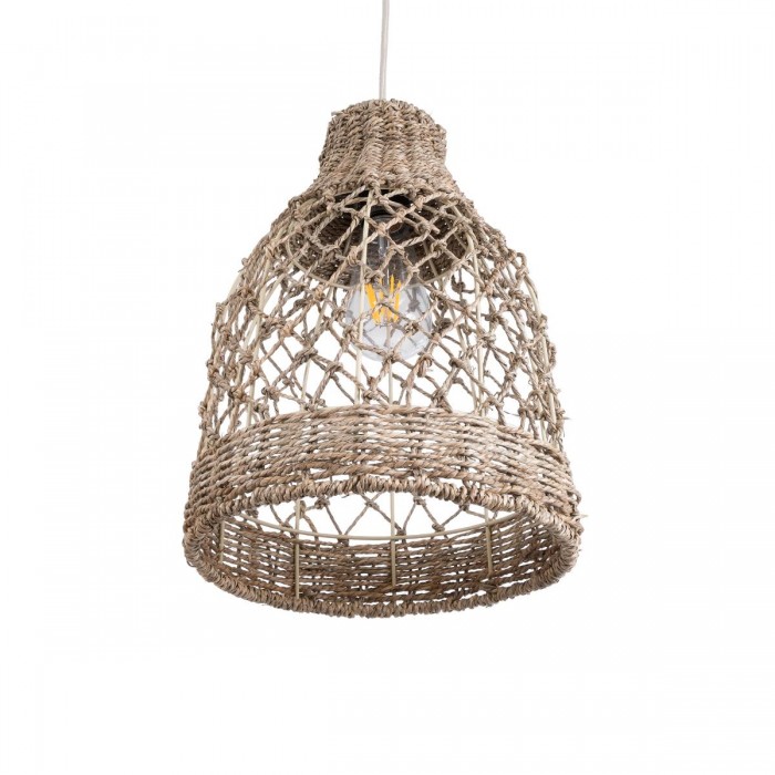 GloboStar® ECUADOR 02118 Boho Κρεμαστό Φωτιστικό Οροφής Μονόφωτο 1 x E27 AC220-240V IP20 - Φ25 x Υ35cm - Μπεζ Seagrass - Φύκι Πλέγμα Καμπάνα