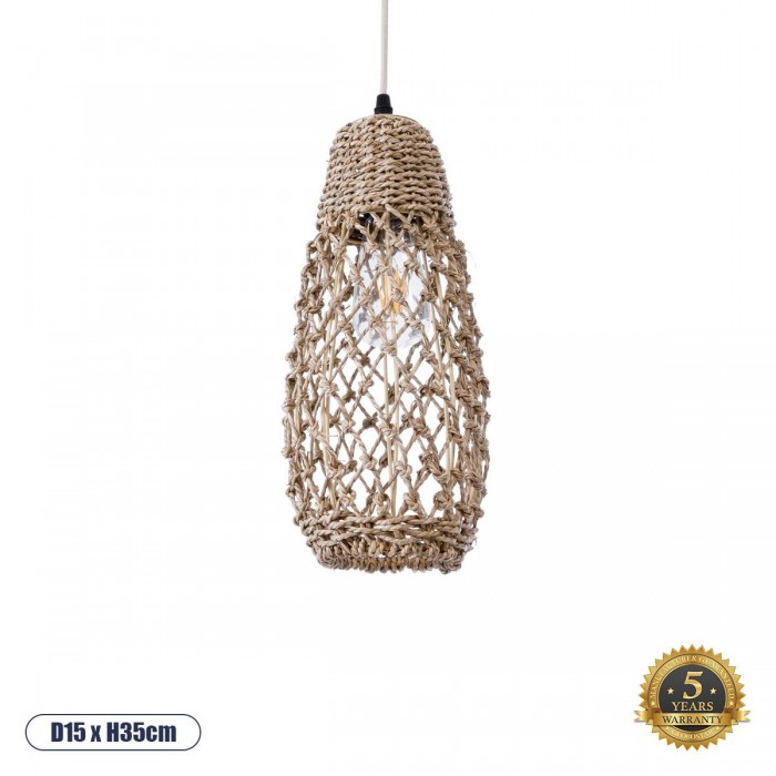 GloboStar® ECUADOR 02119 Boho Κρεμαστό Φωτιστικό Οροφής Μονόφωτο 1 x E27 AC220-240V IP20 - Φ15 x Υ35cm - Μπεζ Seagrass - Φύκι Πλέγμα Καμπάνα GloboStar® ECUADOR 02119 Boho Κρεμαστό Φωτιστικό Οροφής Μονόφωτο 1 x E27 AC220-240V IP20 - Φ15 x Υ35cm - Μπεζ Seagrass - Φύκι Πλέγμα Καμπάνα