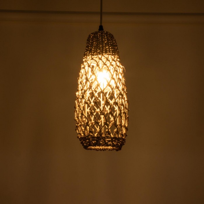 GloboStar® ECUADOR 02119 Boho Κρεμαστό Φωτιστικό Οροφής Μονόφωτο 1 x E27 AC220-240V IP20 - Φ15 x Υ35cm - Μπεζ Seagrass - Φύκι Πλέγμα Καμπάνα