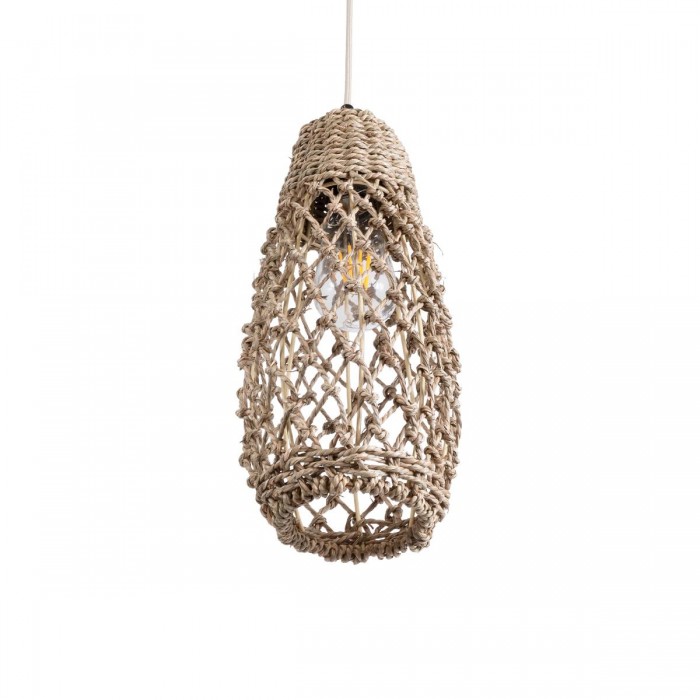 GloboStar® ECUADOR 02119 Boho Κρεμαστό Φωτιστικό Οροφής Μονόφωτο 1 x E27 AC220-240V IP20 - Φ15 x Υ35cm - Μπεζ Seagrass - Φύκι Πλέγμα Καμπάνα