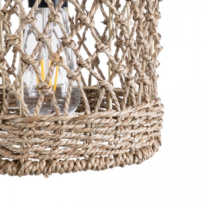 GloboStar® ECUADOR 02120 Boho Κρεμαστό Φωτιστικό Οροφής Μονόφωτο 1 x E27 AC220-240V IP20 - Φ20 x Υ20cm - Μπεζ Seagrass - Φύκι Πλέγμα