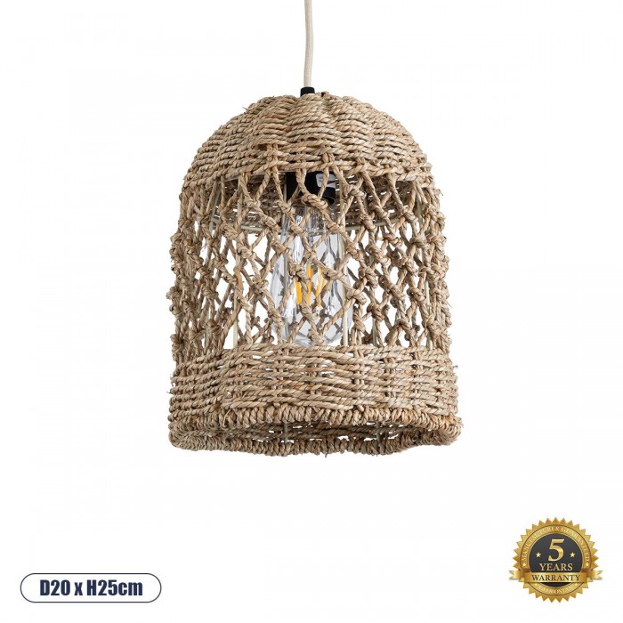 GloboStar® ECUADOR 02121 Boho Κρεμαστό Φωτιστικό Οροφής Μονόφωτο 1 x E27 AC220-240V IP20 - Φ20 x Υ25cm - Μπεζ Seagrass - Φύκι Πλέγμα Καμπάνα GloboStar® ECUADOR 02121 Boho Κρεμαστό Φωτιστικό Οροφής Μονόφωτο 1 x E27 AC220-240V IP20 - Φ20 x Υ25cm - Μπεζ Seagrass - Φύκι Πλέγμα Καμπάνα