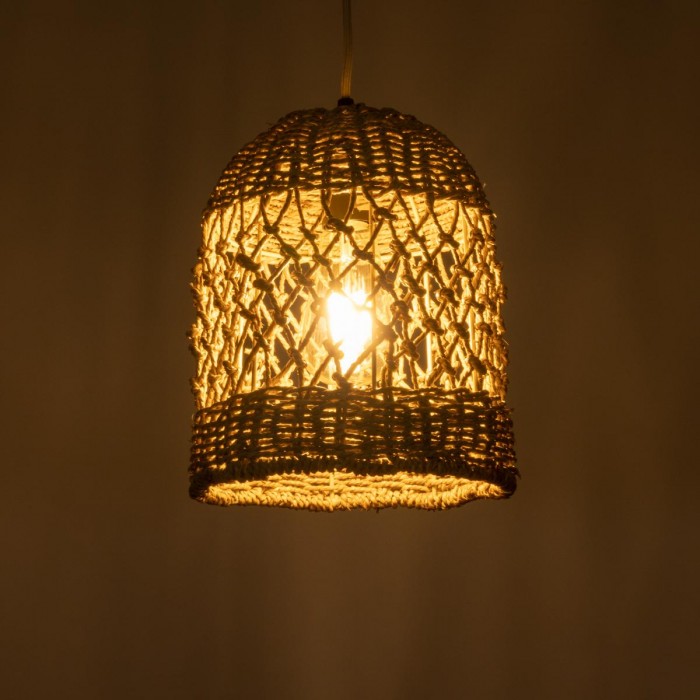 GloboStar® ECUADOR 02121 Boho Κρεμαστό Φωτιστικό Οροφής Μονόφωτο 1 x E27 AC220-240V IP20 - Φ20 x Υ25cm - Μπεζ Seagrass - Φύκι Πλέγμα Καμπάνα