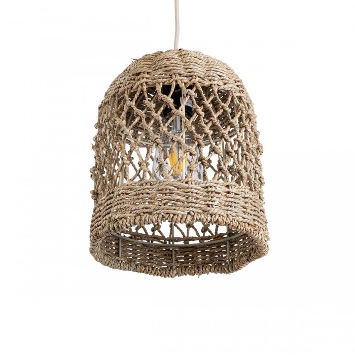 GloboStar® ECUADOR 02121 Boho Κρεμαστό Φωτιστικό Οροφής Μονόφωτο 1 x E27 AC220-240V IP20 - Φ20 x Υ25cm - Μπεζ Seagrass - Φύκι Πλέγμα Καμπάνα