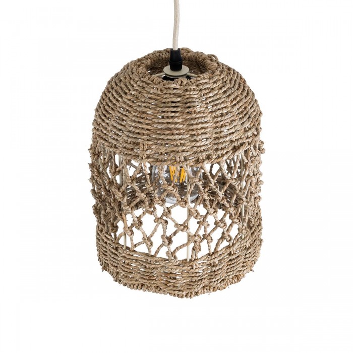 GloboStar® ECUADOR 02121 Boho Κρεμαστό Φωτιστικό Οροφής Μονόφωτο 1 x E27 AC220-240V IP20 - Φ20 x Υ25cm - Μπεζ Seagrass - Φύκι Πλέγμα Καμπάνα