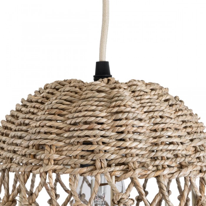 GloboStar® ECUADOR 02121 Boho Κρεμαστό Φωτιστικό Οροφής Μονόφωτο 1 x E27 AC220-240V IP20 - Φ20 x Υ25cm - Μπεζ Seagrass - Φύκι Πλέγμα Καμπάνα