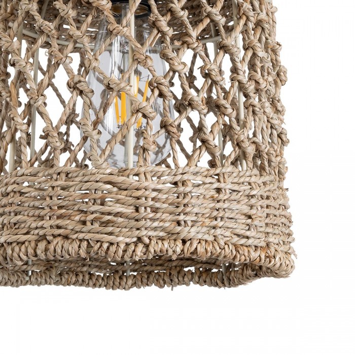 GloboStar® ECUADOR 02121 Boho Κρεμαστό Φωτιστικό Οροφής Μονόφωτο 1 x E27 AC220-240V IP20 - Φ20 x Υ25cm - Μπεζ Seagrass - Φύκι Πλέγμα Καμπάνα